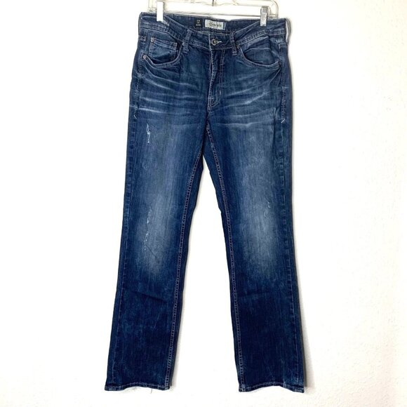 Departwest Nomad Mens Straight Leg Jeans Stretch 31W X 32R Dark Wash Distressed - Picture 1 of 11